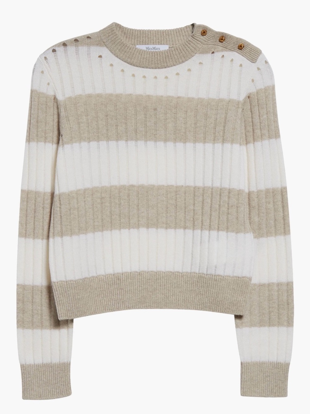 Max Mara Alfeo Striped Rib Wool Cashmere Cropped Sweater Gold Buttons Small - Picture 5 of 12